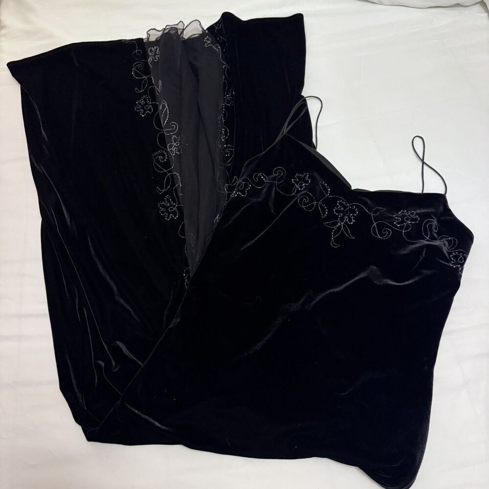 Vintage Dave & Johnny Maxi Black Velvet Beaded Whimsigoth Fairy Dress size 13/14